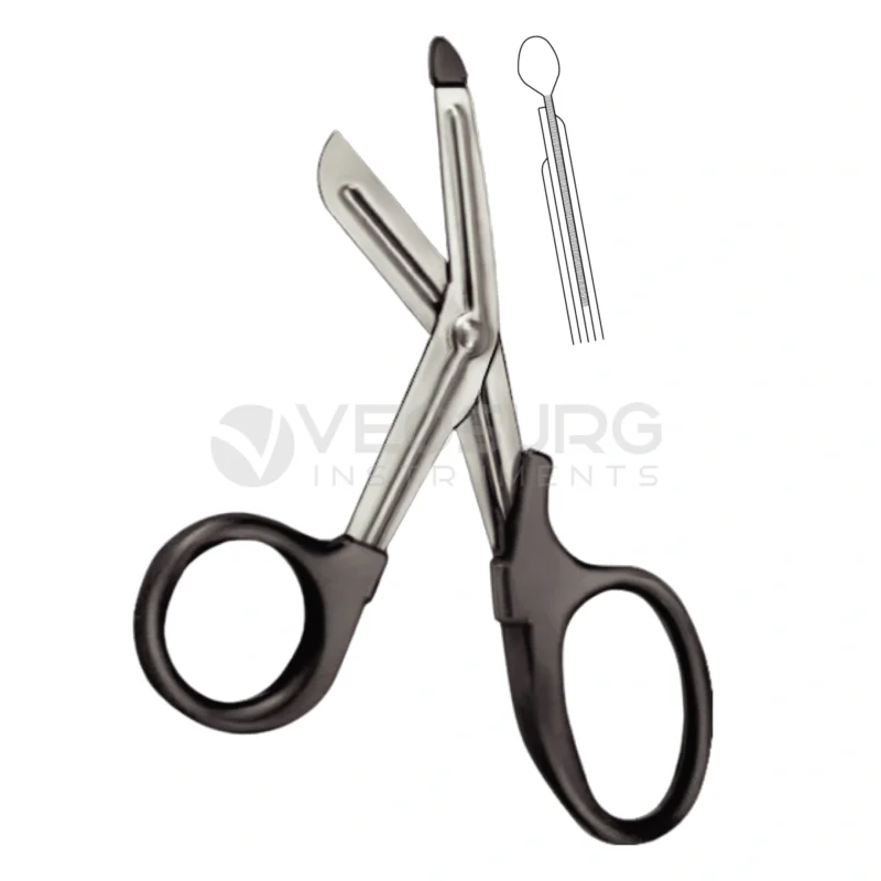 Plastic Handle Universal Bandage Scissors, With One Large Ring, Serrated