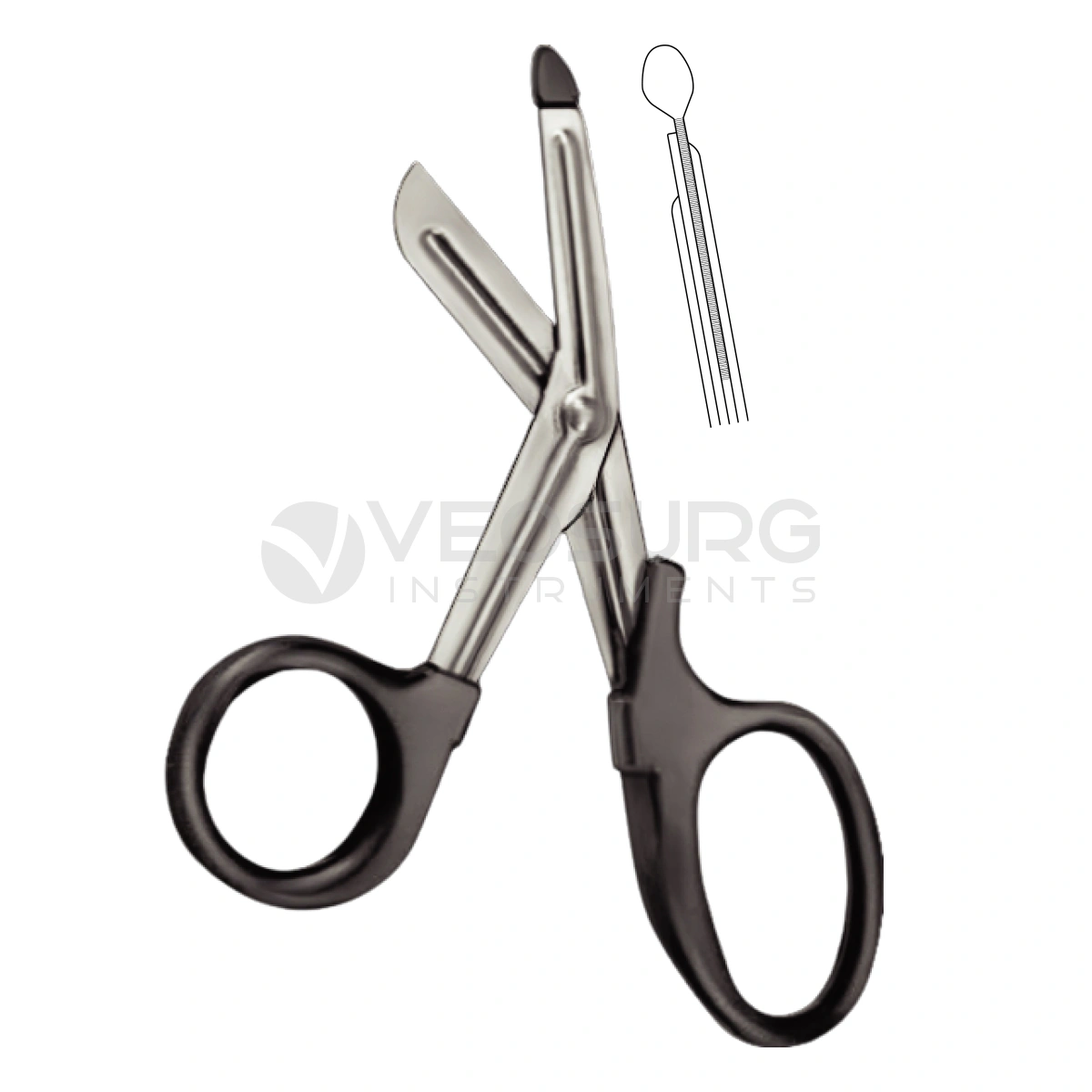 Plastic Handle Universal Bandage Scissors, With One Large Ring, Serrated