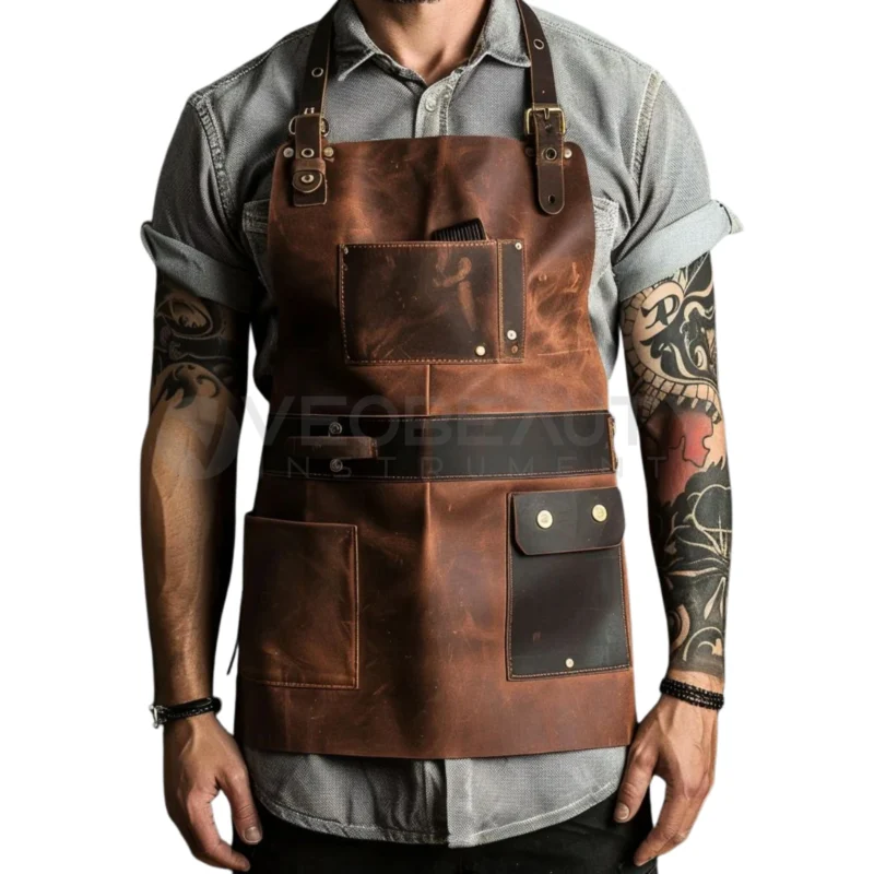 Genuine Leather Barber Apron Classic Brown Professional Salon Apron