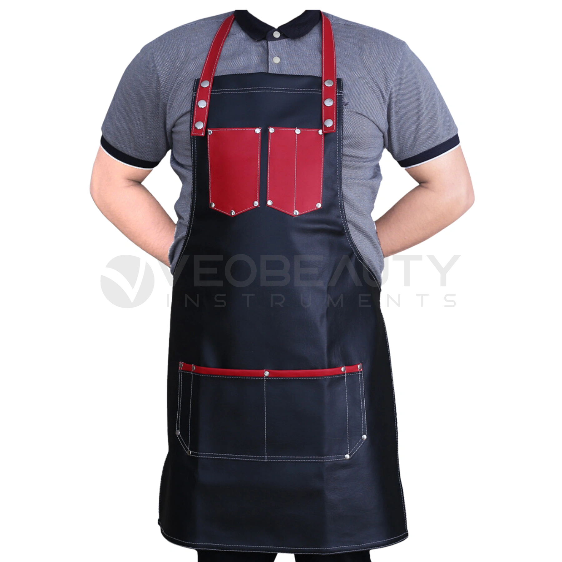 Leather Barber Apron Black and Red Professional Salon Apron