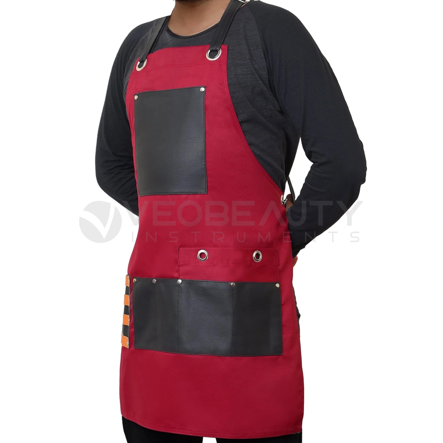 Professional Denim Jeans Barber Apron Maroon Color-2
