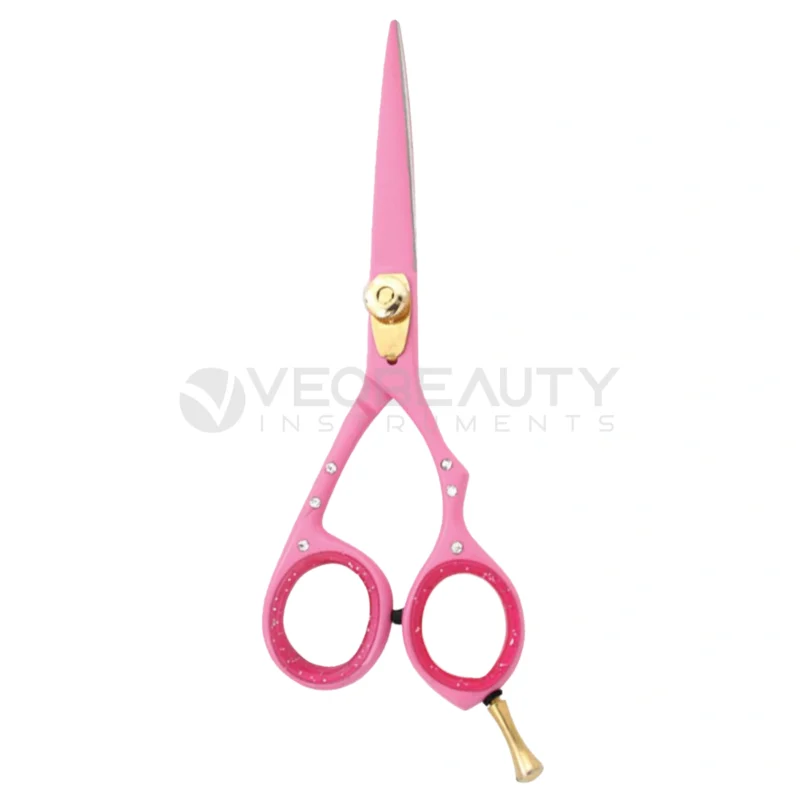 Professional Hair Cutting Scissor Pink Color With Rhinestones