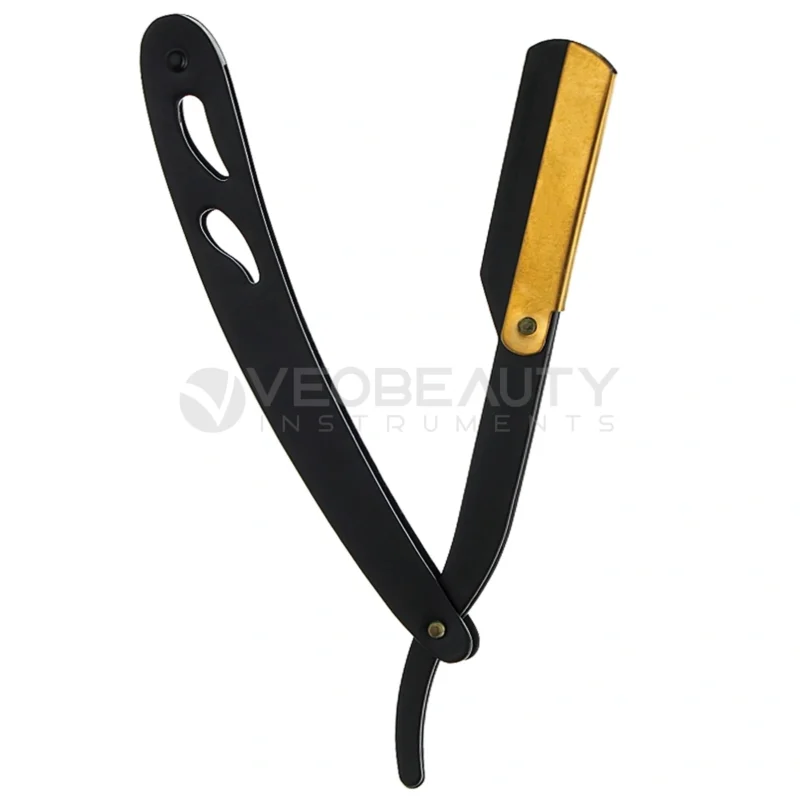 Professional Stainless Steel Barber Razor Straight Shaving Razor, Black and Gold Color