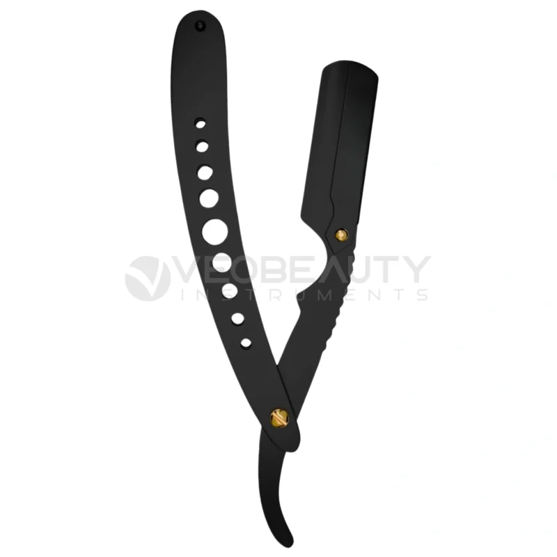 Stainless Steel Straight Razor Barber Razor With Fenestrated Holes Design Black Color