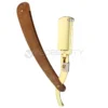 Wooden Handle Straight Edge Razor Gold Holder Premium Folding Razor