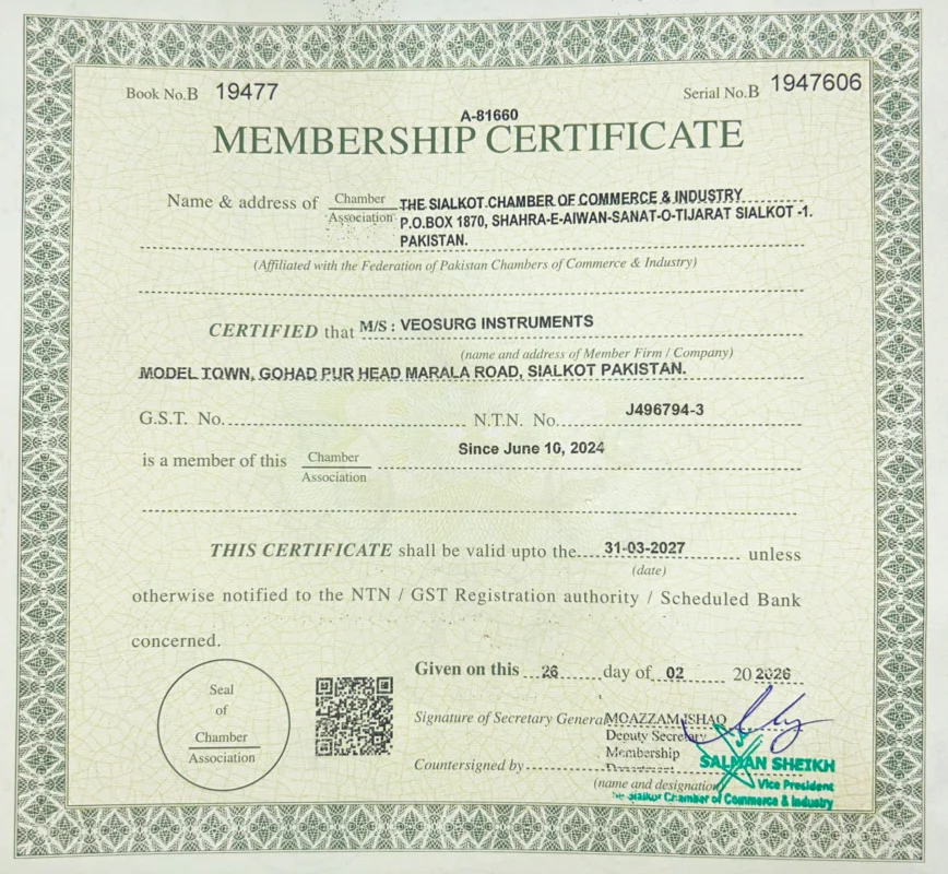 Sialkot Chamber of commerce and industry Registration of Veosurg Instruments