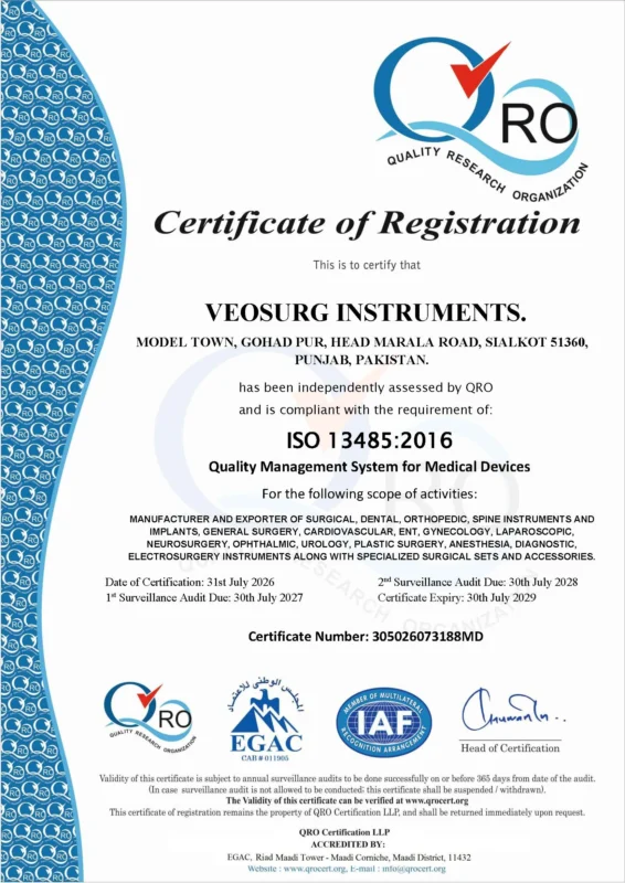 Veosurg Instruments ISO 13485-2016 Certification